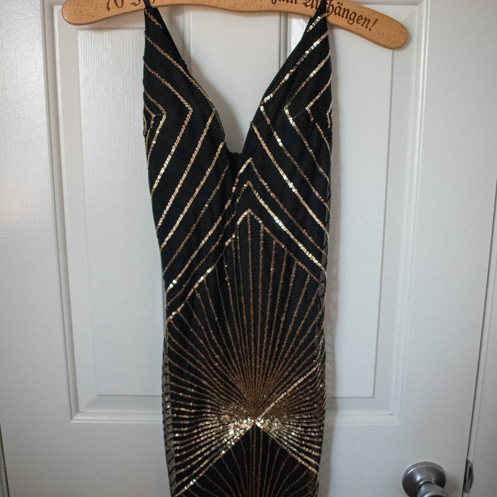 Windsor Black Mini Dress with Gold Sequins Size XS